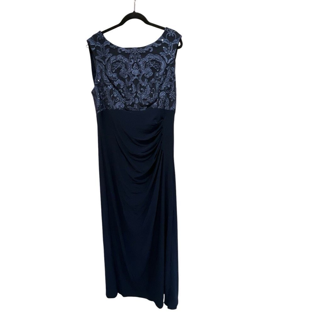 Alex Evenings Empire Lace Gown Navy Size 16 Maxi Evening Dress Drape Back NWT - Picture 2 of 6